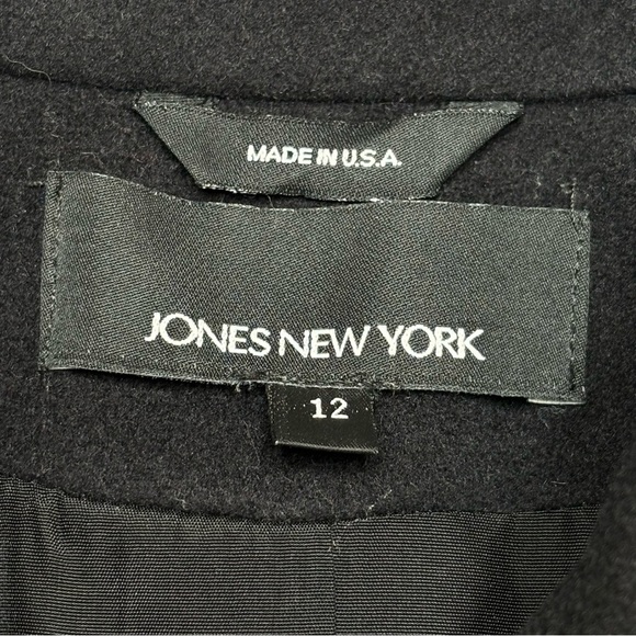 Jones New York Wool Swing Coat Size 12 Black Full Zip Pockets Lined - Picture 8 of 10
